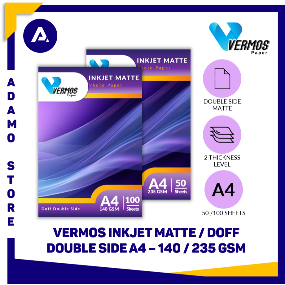 Jual Kertas Foto Inkjet Matte Doff A4 Vermos Inkjet Photo Paper Double ...