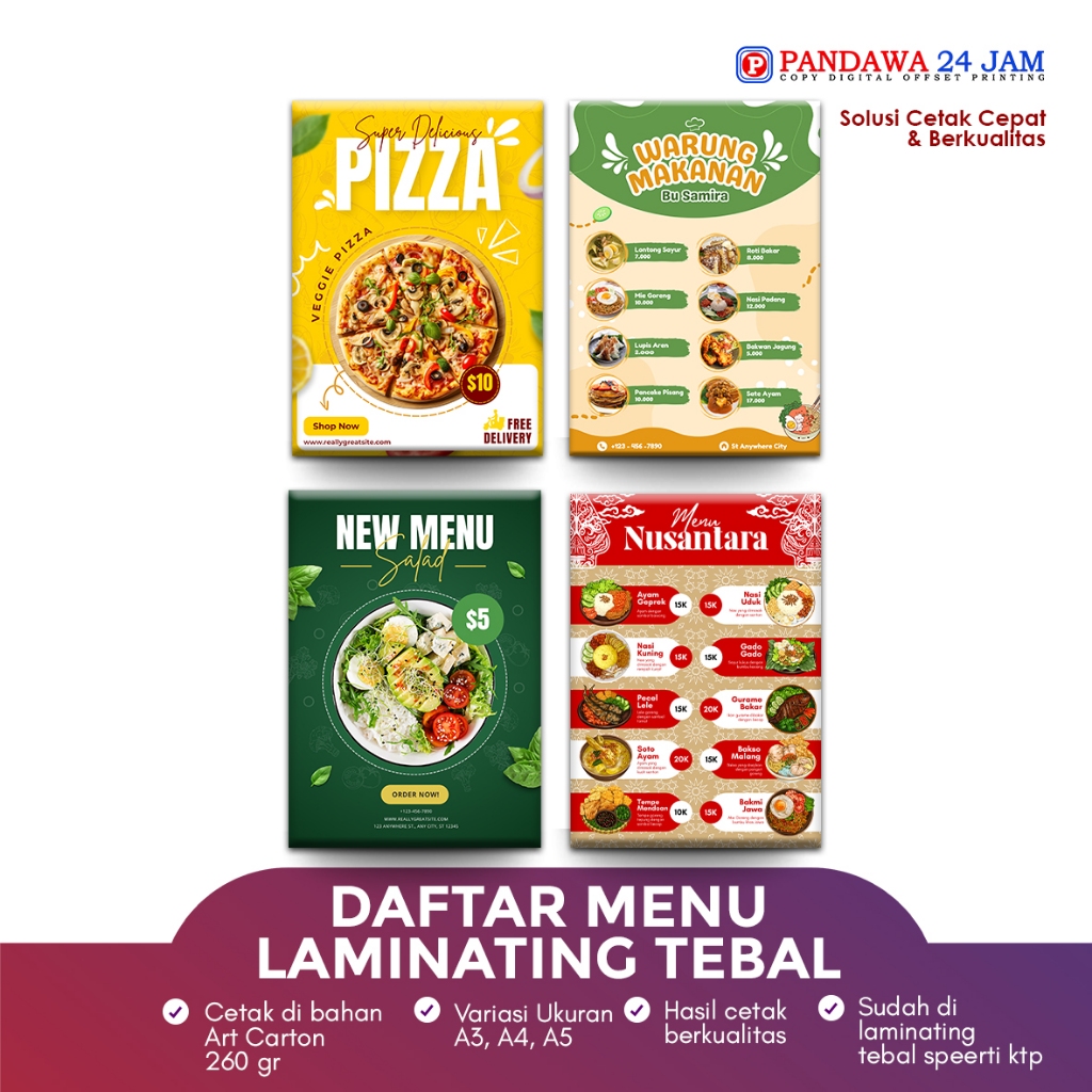 Cetak Daftar Menu Makanan Minuman Cafe Custom A3 A4