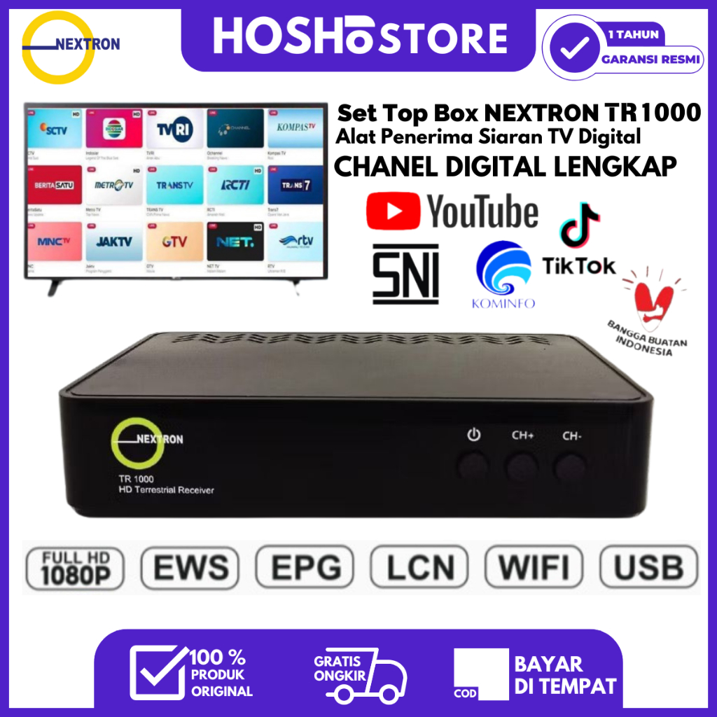 Paling Laris-SET TOP BOX DVB-T2 NEXTRON TR1000 HUANGMI PENERIMA SIARAN TV RECEIVER DIGITAL PVR YOUTUBE WIFI TV TABUNG TUNER DECODER EVERCOSS MATRIX LUBY  TANAKA ADVANCE ADVAN SNI GARANSI RESMI TV BOX DVBT2 DVB-T2