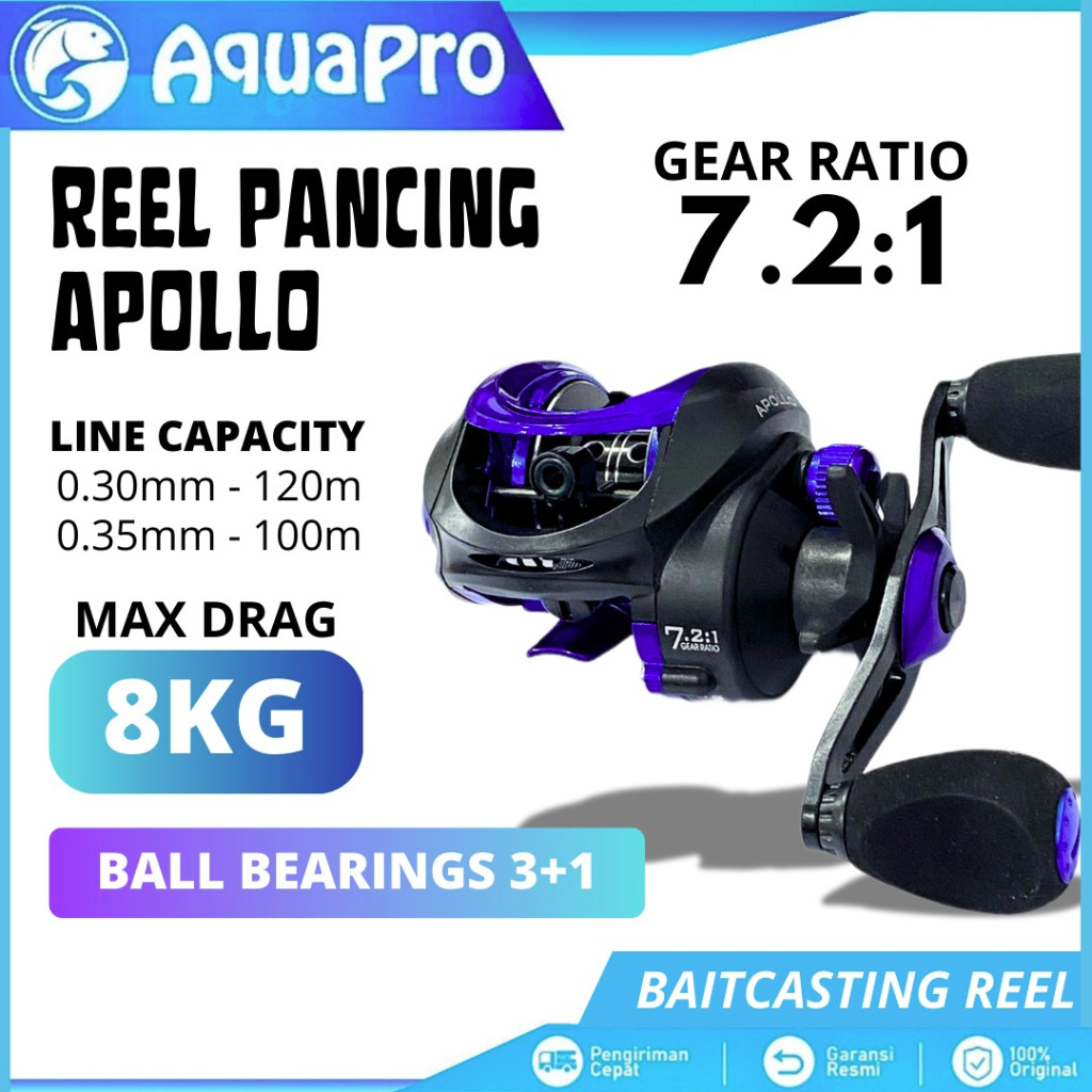 Jual Reel Pancing Casting APOLLO Spool Metal Aluminium BB 3+1 Gear ...