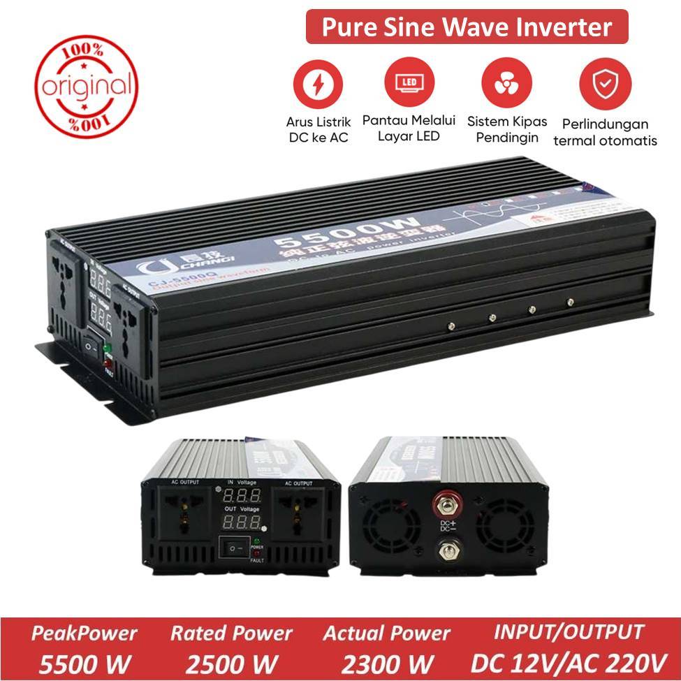 Jual CHANGI Power Inverter Pure Sine Wave DC 12V to AC 220V 5500W ...