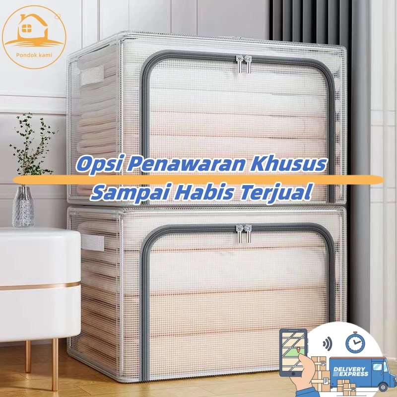 Kotak Penyimpanan 66L/110L Transparan Lipat Baja