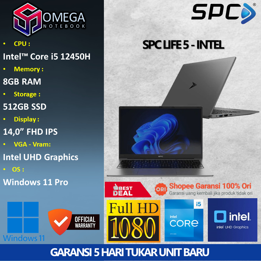 Jual Laptop SPC Life 5 Intel Core i5 12450H 16GB 512GB UHD 14,0 FHD ...