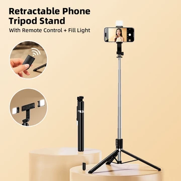 Goojodoq Selfie Stick Live Tripod Bluetooth Selfie 1.7m Stainless Steel Fill Light Rotatable