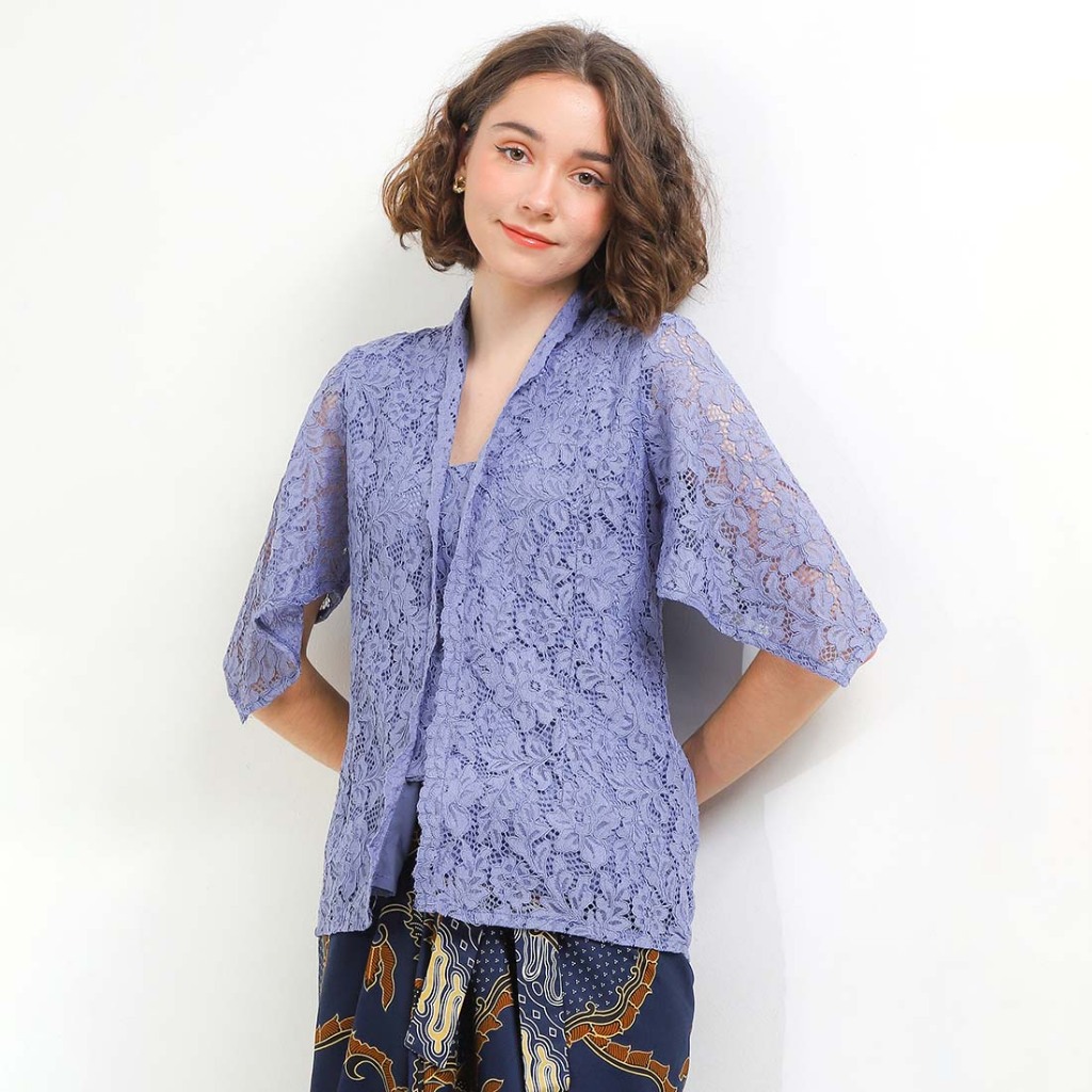 Jual Rianty Batik Premium Wanita Atasan Blouse Kebaya Biru Lace Keyna ...