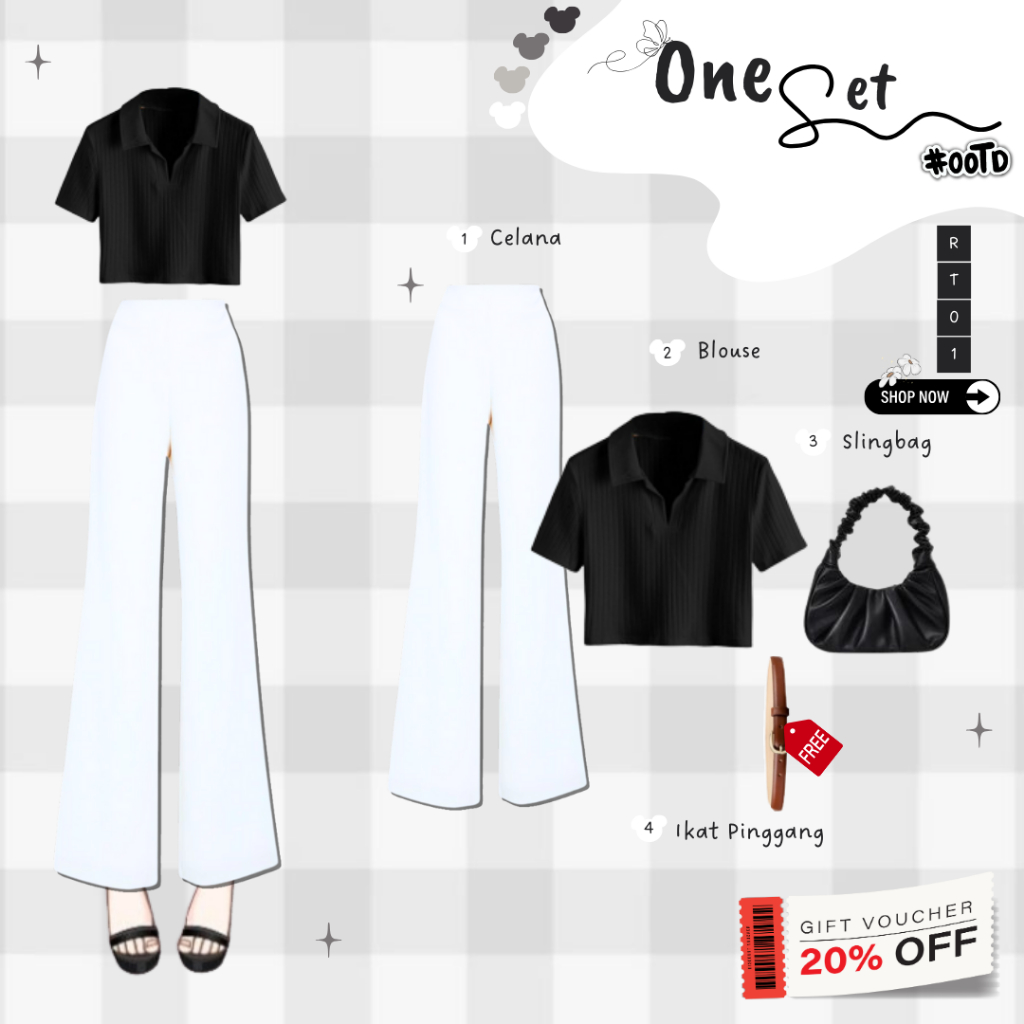 Jual OOTD Kece Look Monokrom Kekinian Black & White Set One Set Elegan ...