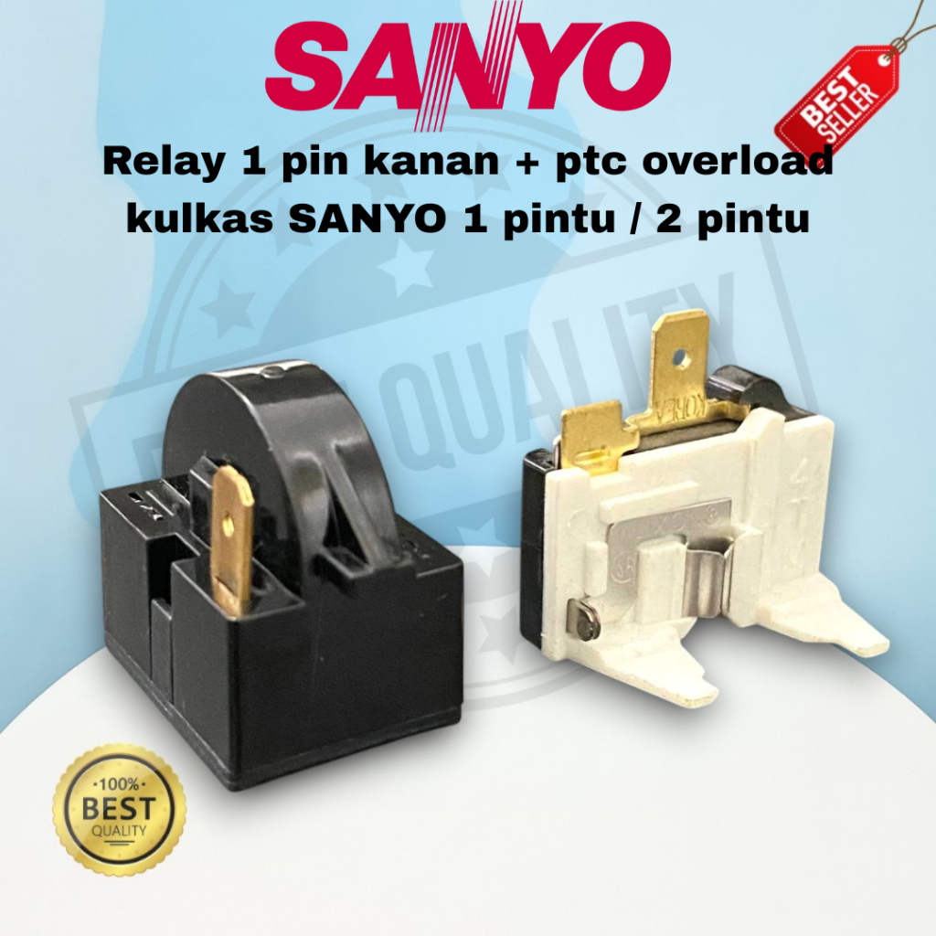 Jual Relay 1 pin kanan + ptc overload kulkas SANYO 1 pintu / 2 pintu ...