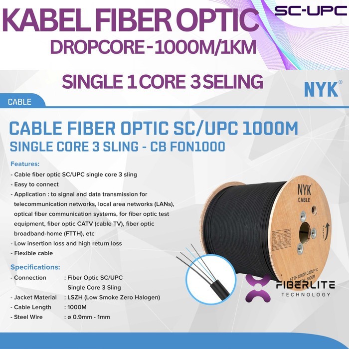 Jual Kabel Fiber Optic Dropcore 1 Core 3 Seling 1KM 0,9mm - 1mm Drop ...