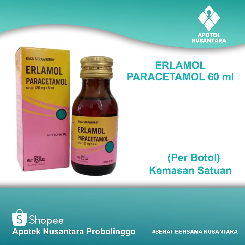 Jual ERLAMOL SYRUP 60ML PARACETAMOL in Safe Packaging | Shopee Indonesia