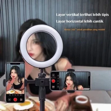 Paket Tripod 2 Holder Phone HP Smartphone Mobile Phone Beauty Stand Lampu Selfie LED RingtLight