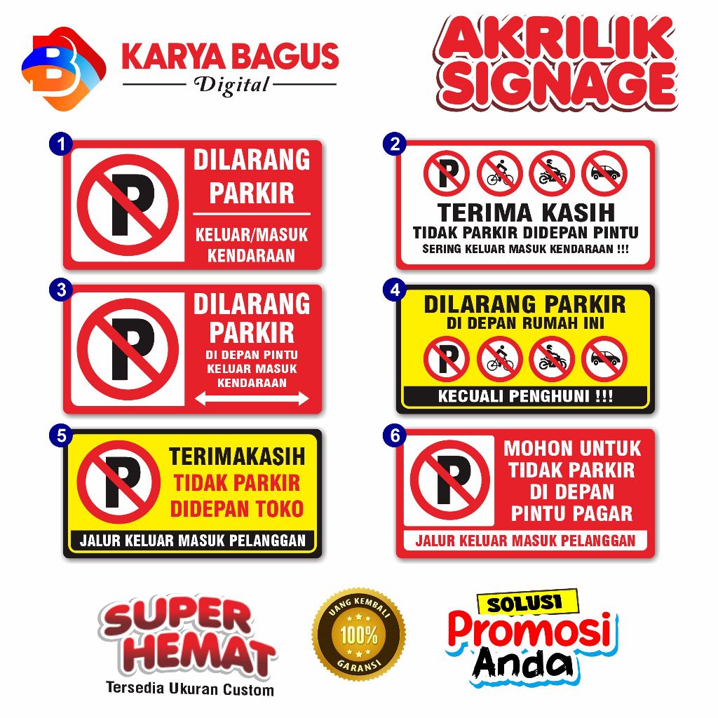 Jual AKRILIK DILARANG PARKIR SIGNAGE PLANG RAMBU | AREA DILARNG PARKIR ...