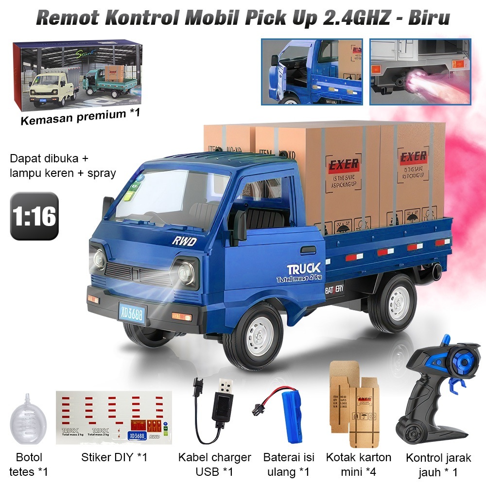Jual Mobil Remote Control D12 Cargo Truck RC Car Pickup Box Truk 1:16 ...
