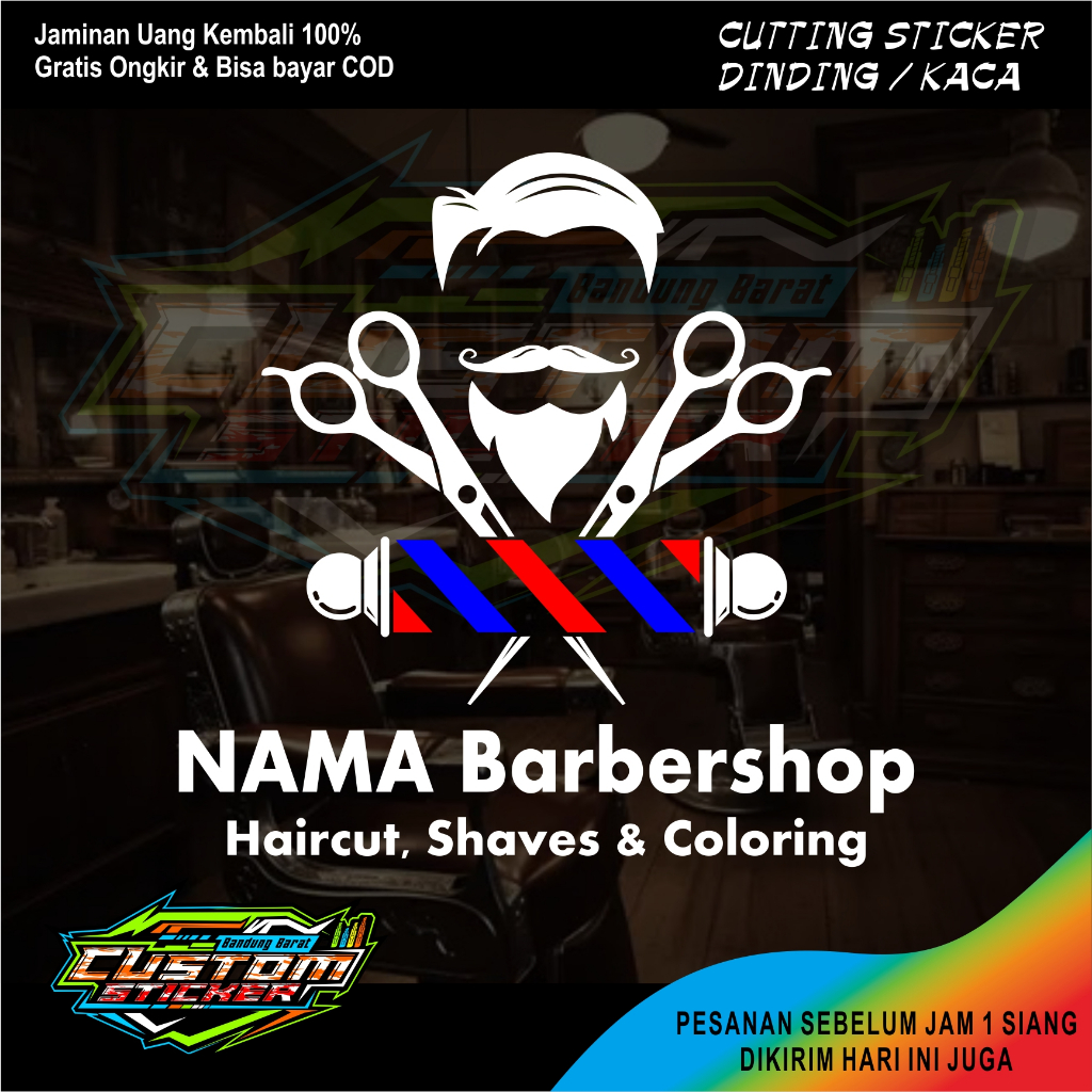 Jual NEW CUTTING STICKER CUSTOM BARBERSHOP BARBER SHAVE CUTTING ...