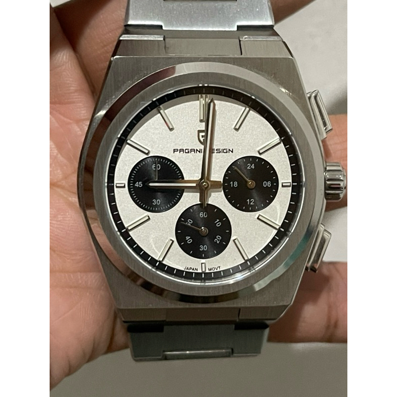Pagani Design 1718 Orologio Uomo Cronografo - Quadrante Panda, Movimento Giapponese VK64, Acciaio, Impermeabile 100m - Regalo