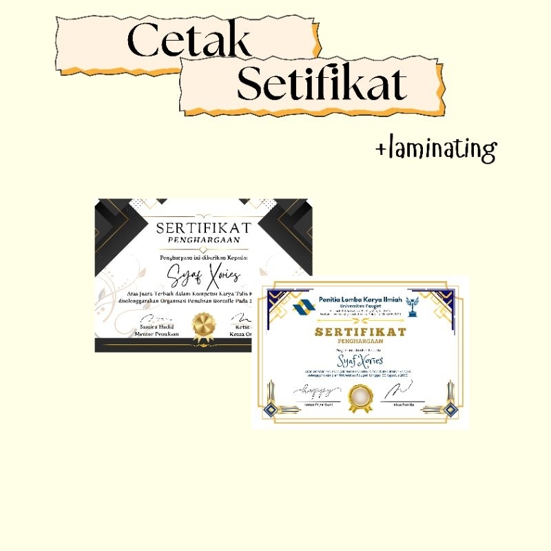 Jual [SYAF] Cetak Sertifikat Ukuran A4 include Laminating | Shopee ...
