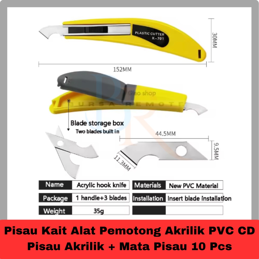 Jual Pisau Kait Alat Pemotong Akrilik PVC CD Pisau Akrilik + Mata Pisau ...