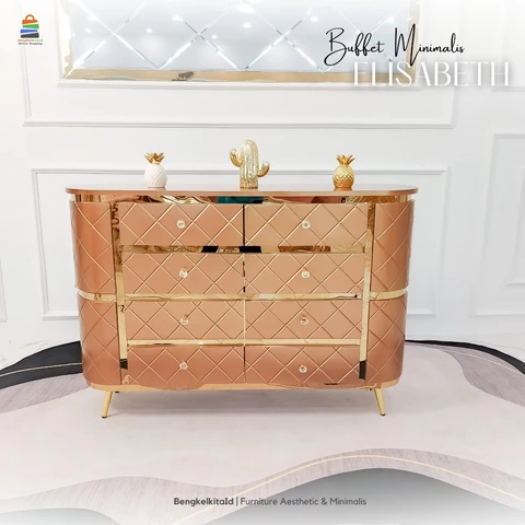 Meja TV Aesthetic Meja Buffet TV Kayu Solid - MEJA ELISABETH - 140cm 8 Laci Cat Duco Glossy
