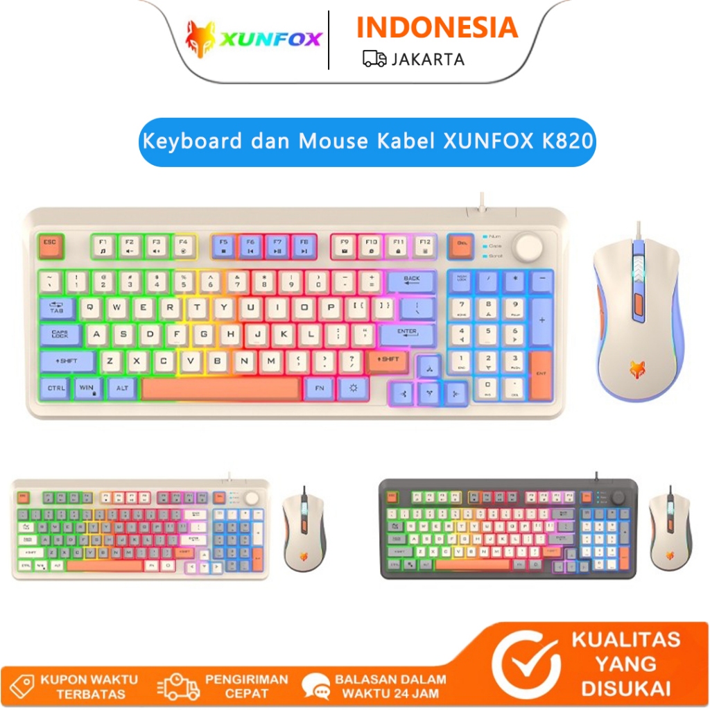 Jual XUNFOX K820 Keyboard & Mouse Gaming - RGB Backlit, Anti-Ghosting ...