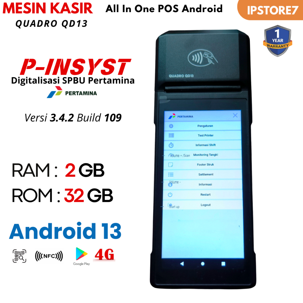 Jual Mobile EDC Android 13 SPBU Pertamina portable Quadro QD 13 2GB ...