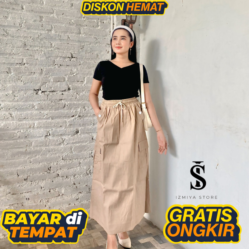 Jual Rok Cargo Wanita Premium Bahan Combed Tebal Adem Katun Twill Skirt ...