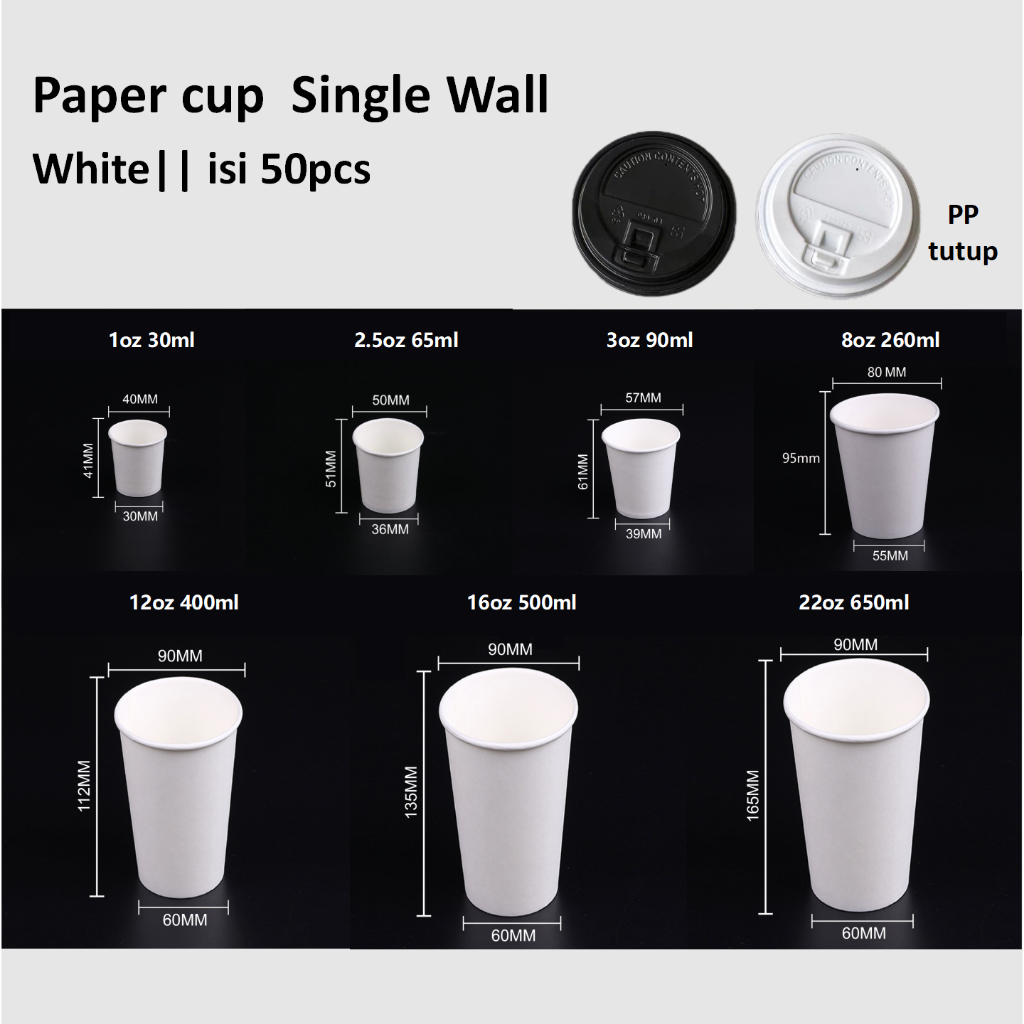 Jual [50psc]Paper cup Tebal Single Wall 1oz 2.5oz 3oz 8oz 12oz 16oz ...