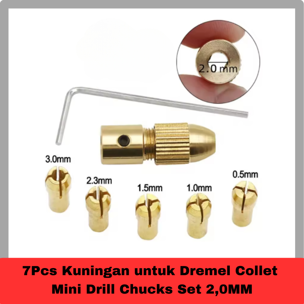 Jual 7Pcs Kuningan untuk Dremel Collet Mini Drill Chucks Set 2,0MM ...