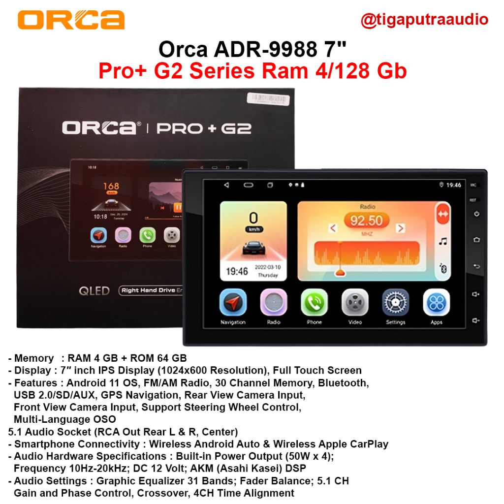 Jual Head Unit Android Auto CarPlay 7″ inch ORCA ADR-9988 PRO+ G2 Gen 2 ...