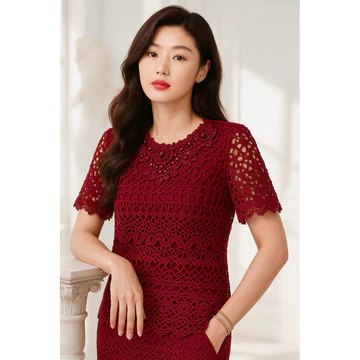 Blus Atasan Wanita Aurum Tangan Pendek Full Brokat 5331