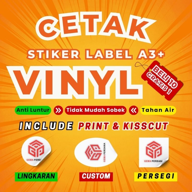Jual CETAK STIKER | STICKER Vinyl A3+ Kiss Cut | Label Produk | Label ...