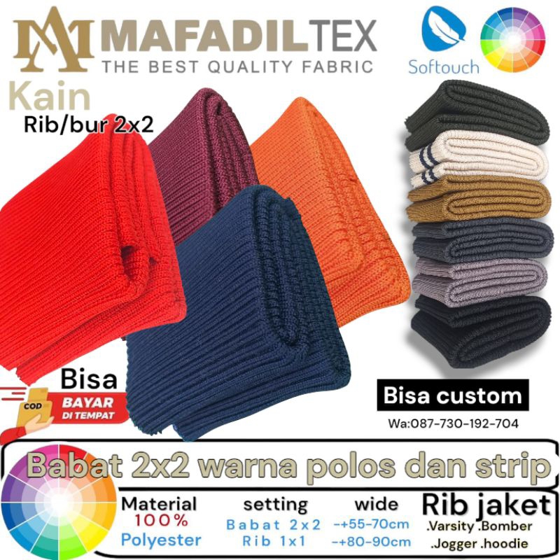 Jual Kain RIB BUR rajut 2x2 warna polos dan salur polyster tebal ...