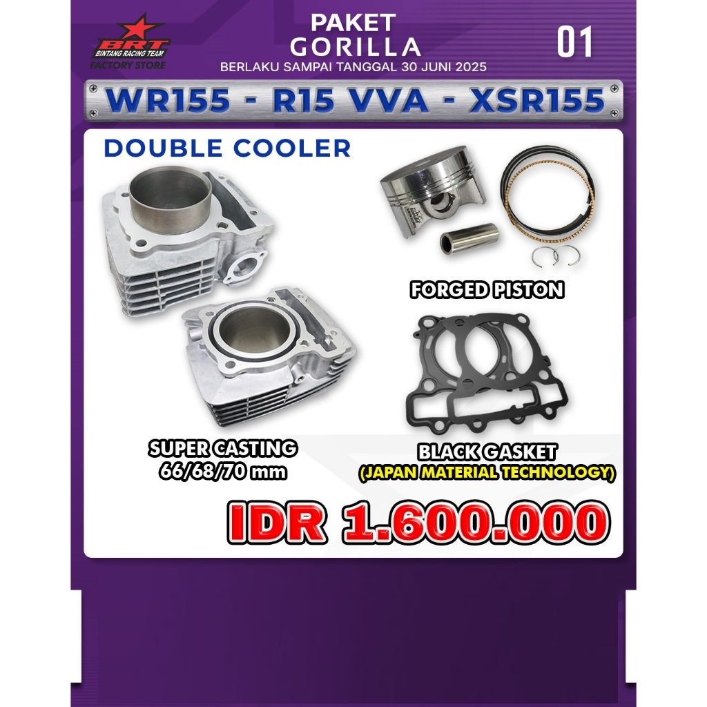 Jual PAKET GORILLA 1 WR 155/R15 VVA/XSR155 BRT - BLOK DOUBLE COOLER ...
