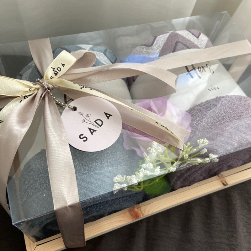 SADA Hampers Handuk Couple Tray Set Kado Pernikahan Seserahan Handuk Sarimbit Bordir Hadiah Lamaran Engagement Wedding Katun