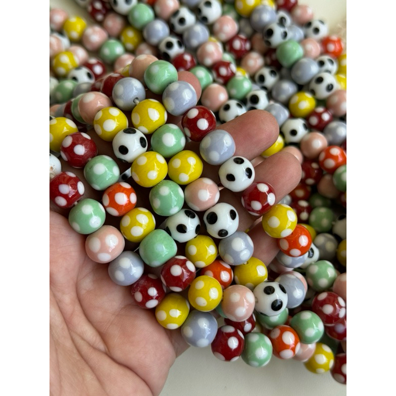 Jual Manik bulat polkadot mix color/ indonesian glass beads / manik ...