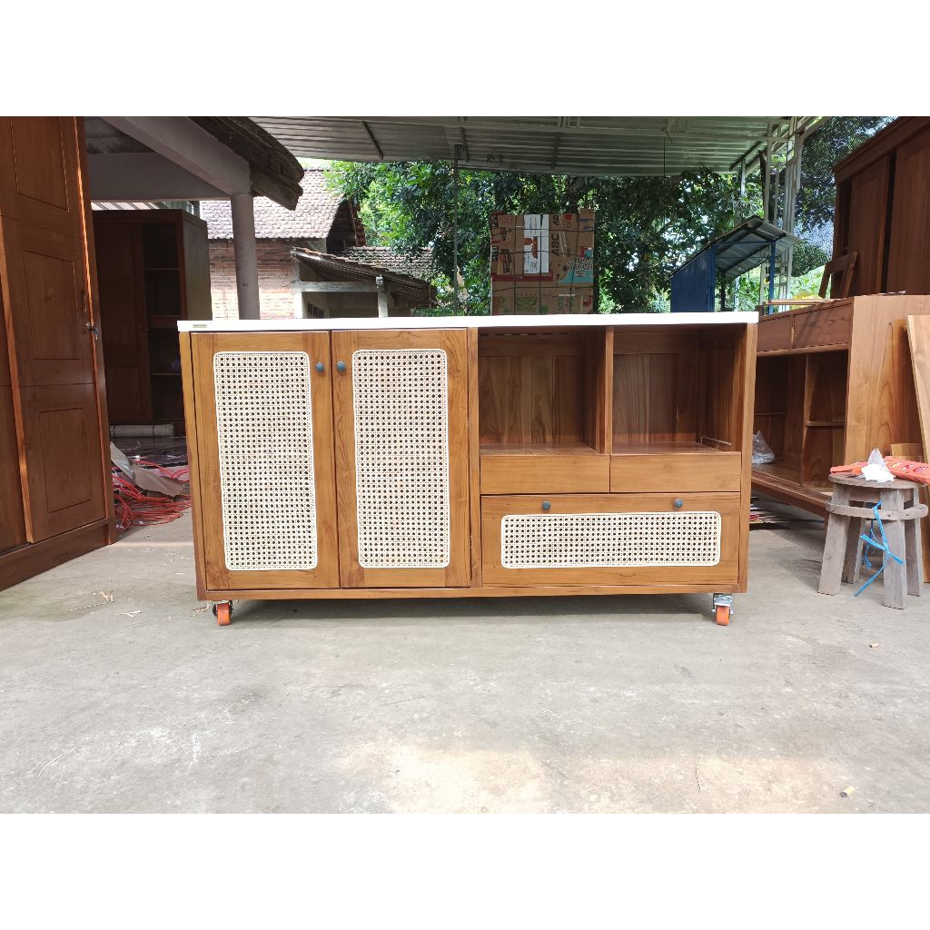Jual Meja Bar Dapur Minimalis Moderen Mewah Dengan Rotan Kitchen Set ...
