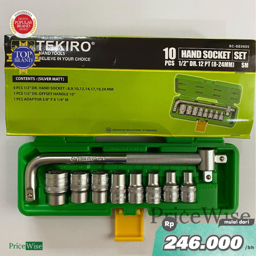 Jual (GROSIR) Kunci Sock Set 10 pcs 1/2 inch 6PT 12PT (8-24 mm) Box PVC ...