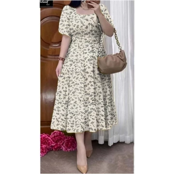 Lavender Dress Korean Vintage Dress Gaun Wanita Motif Bunga Bergaya Korea Import