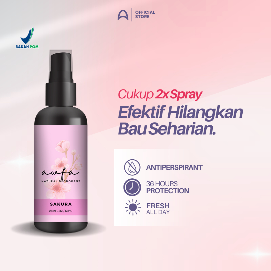 Awfa Natural Deodorant Spray Wangi Sakura Deodoran Spray Tawas Alami 60ml