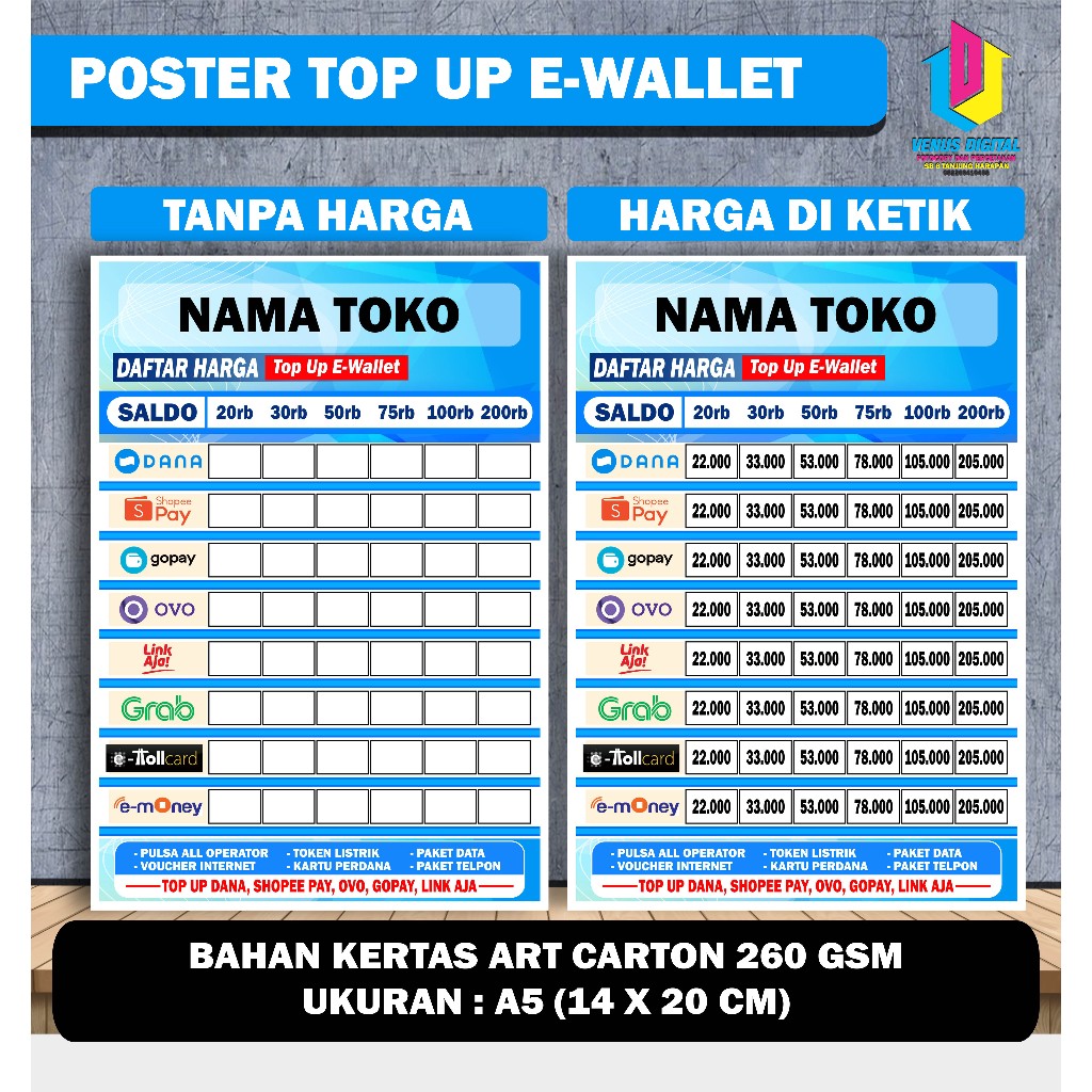 Jual POSTER DAFTAR HARGA TOP UP E-WALLET | Shopee Indonesia