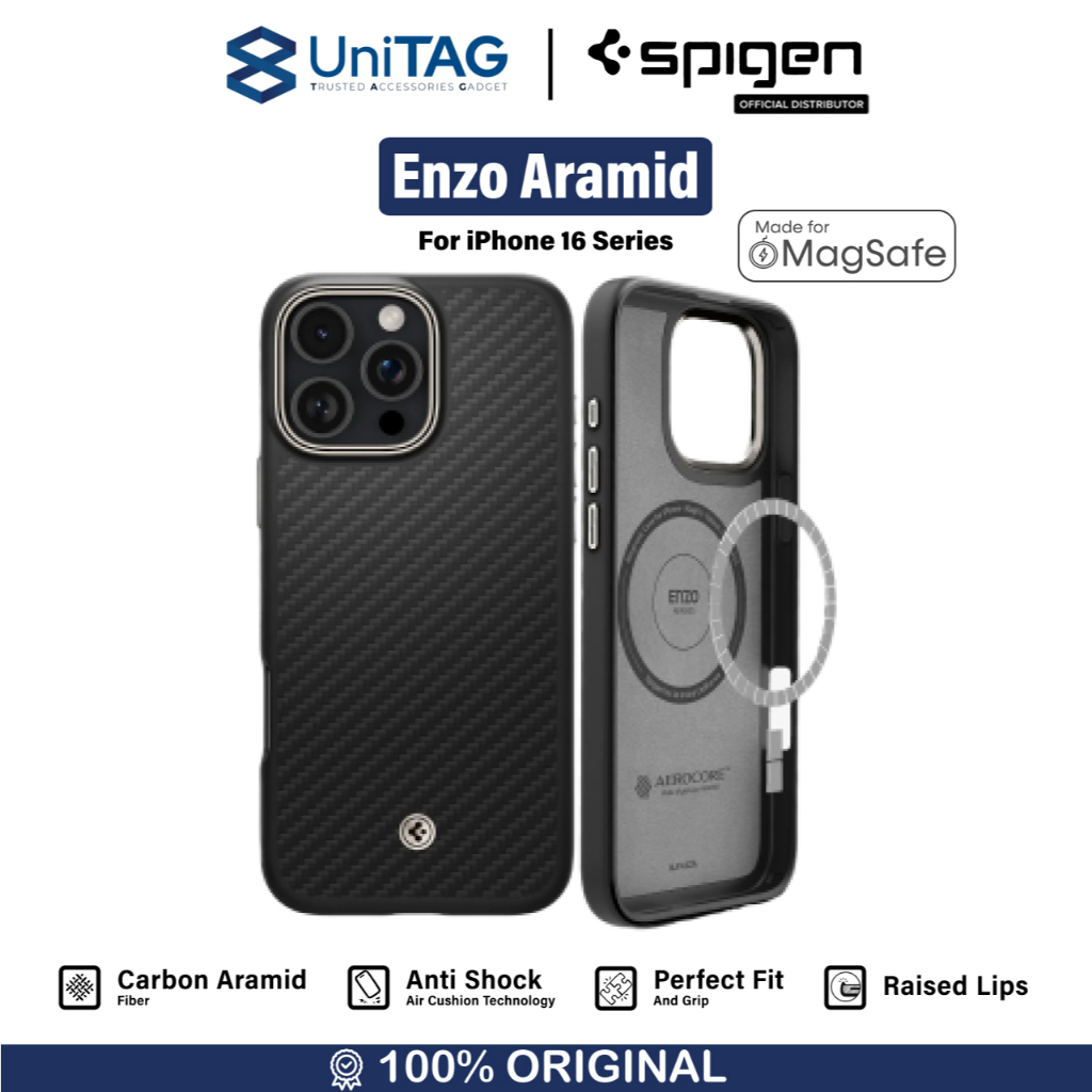 Case iPhone 16 Series Pro Max Plus Spigen Enzo Aramid Magsafe MagFit Slim  Anti Shock Carbon Casing - Main Image