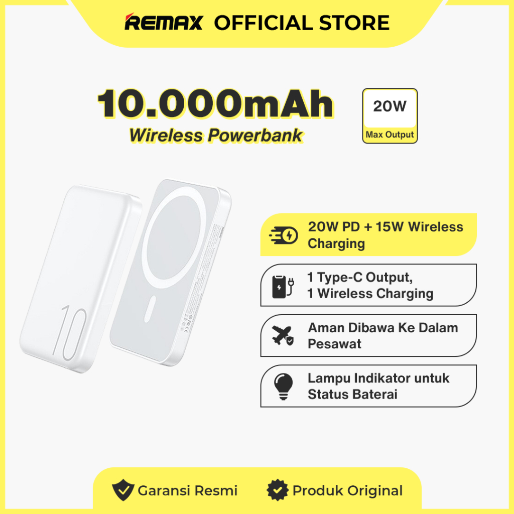 Jual Remax Powerbank 10000mAh Flight Friendly 20W Magnetic Wireless ...
