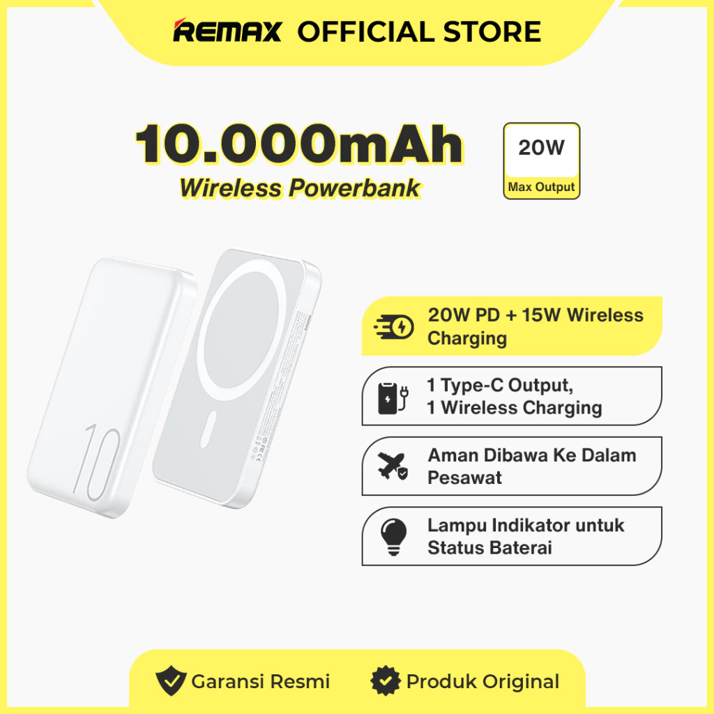 Remax Powerbank 10000mAh Flight Friendly 20W Magnetic Wireless Magsafe Charging RPP-65