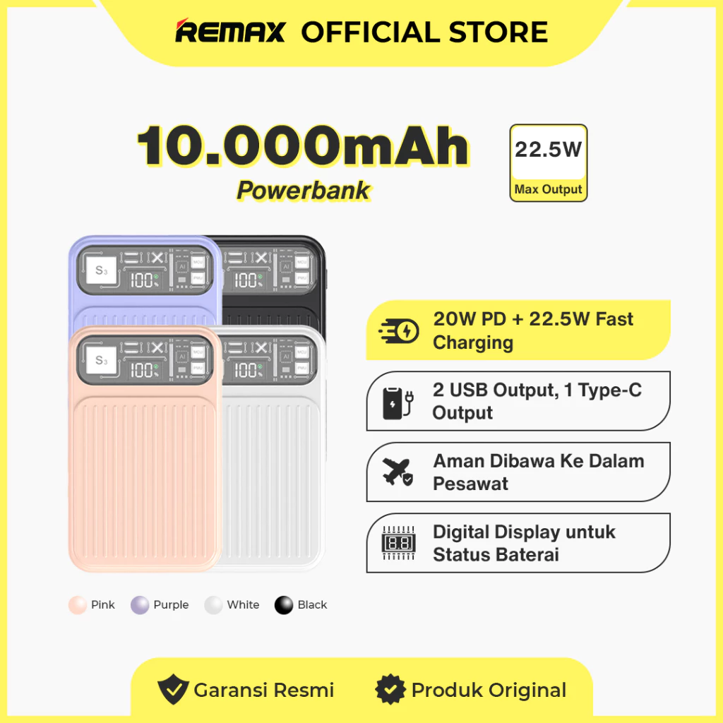 Remax Powerbank Fast Charging PD+QC 22,5W 10000mAh LED Display RPP-128