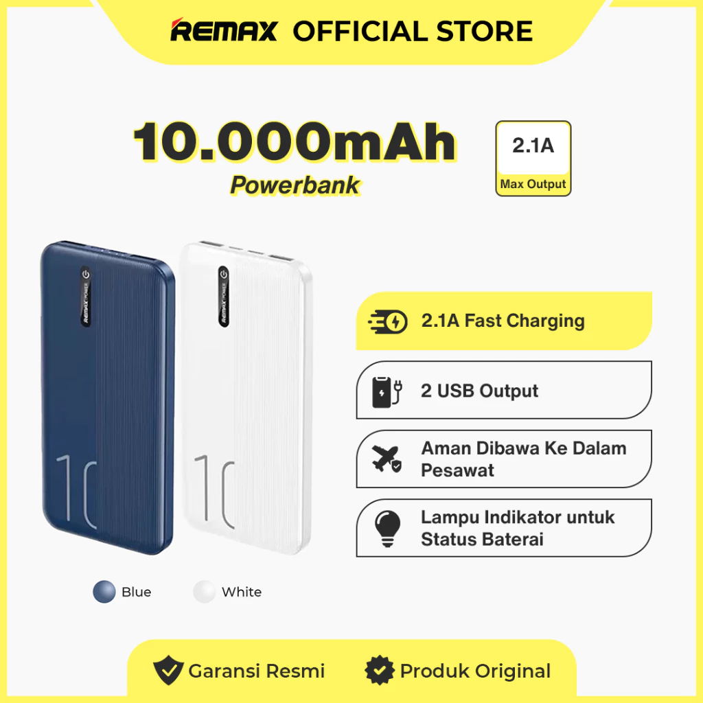 Remax Powerbank 2,1A 10000mAh 2USB Port Lamp Indicator RPP-295