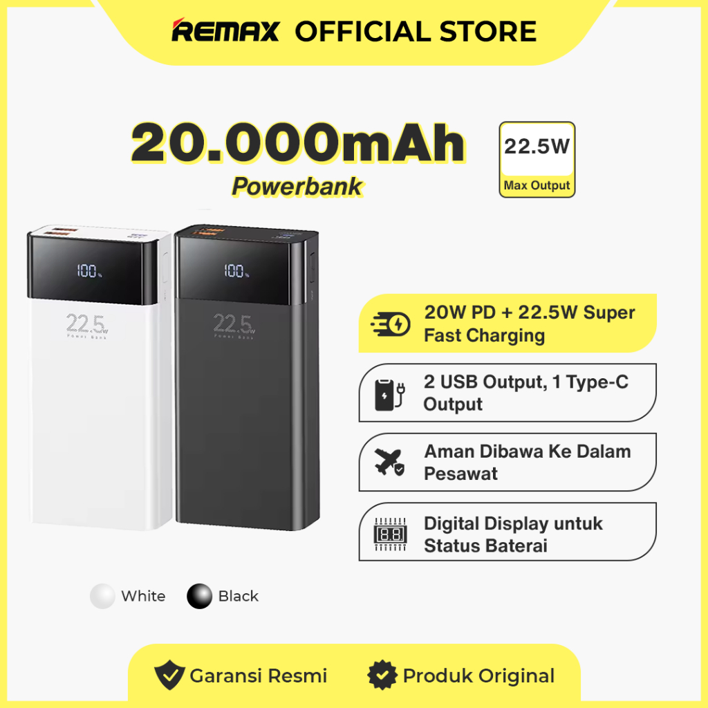 Jual Remax Powerbank 20000mAh 20W+22.5W PD+QC Fast Charging RPP-672 ...
