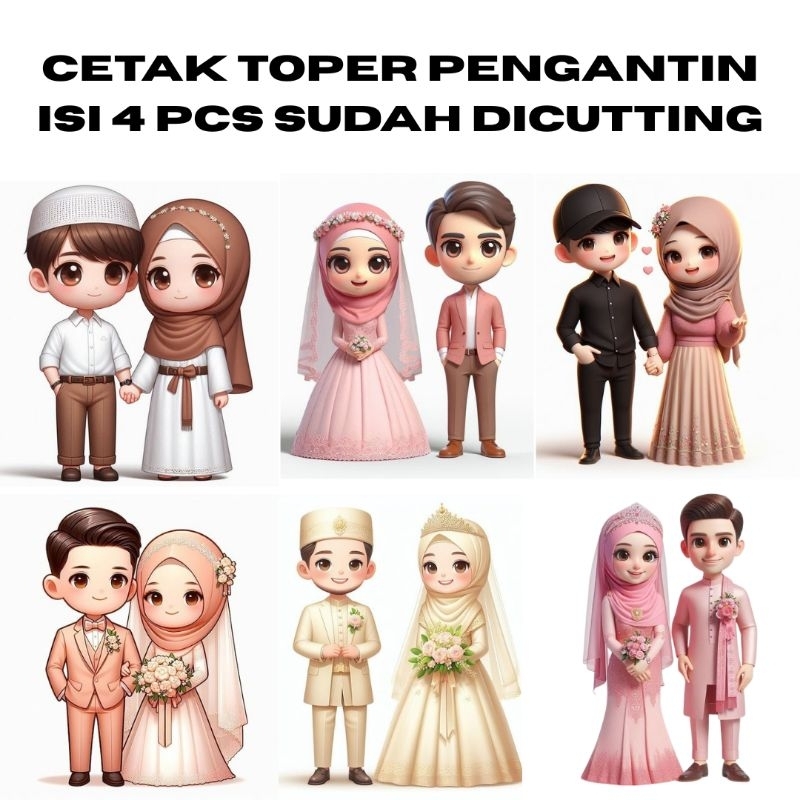 Jual Cetak Topper Wedding Cake Toper Pengantin isi 4 Pcs | Shopee Indonesia