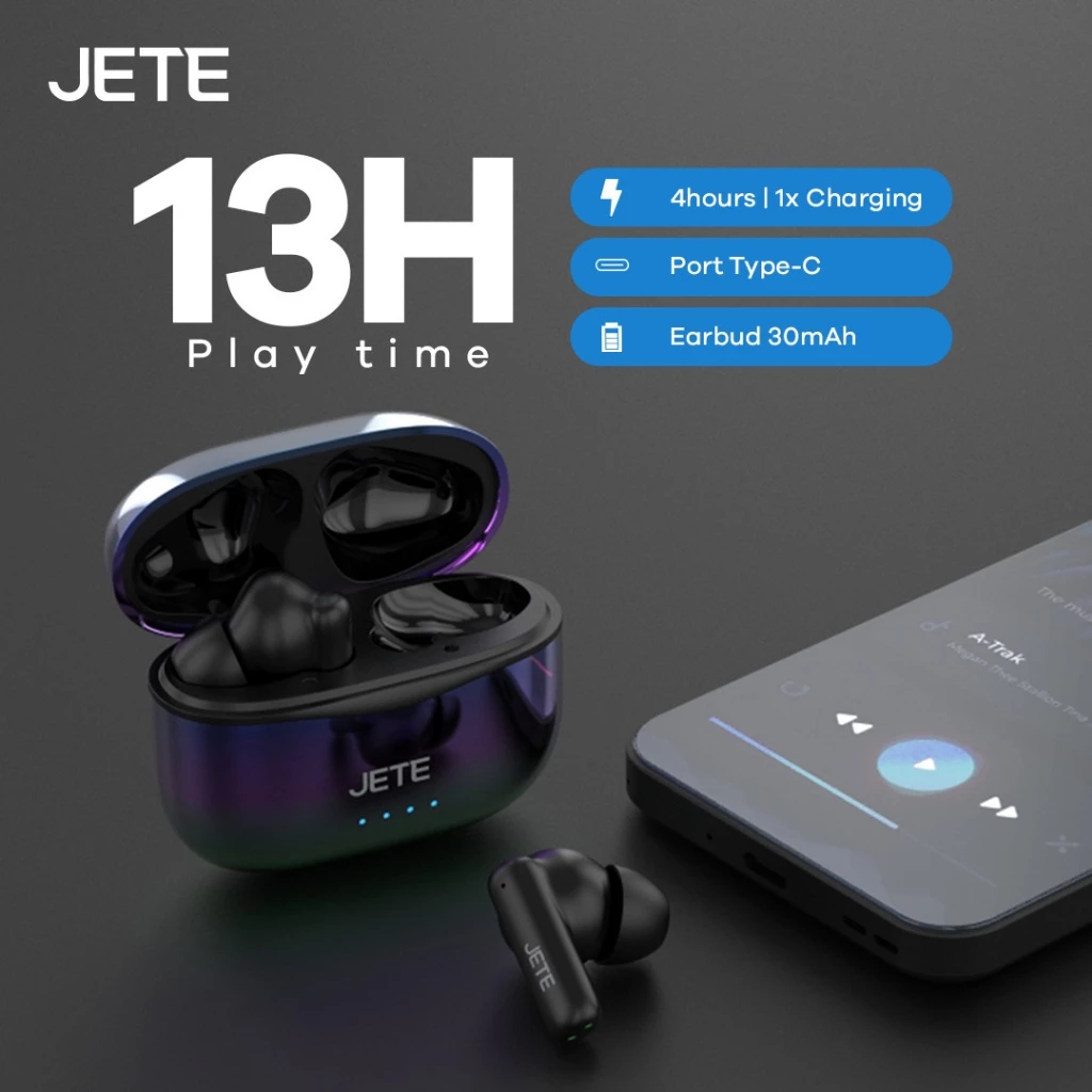 TWS Bluetooth JETE CE6 Earbuds 13 Hours Playtime New Color Futuristic Glow - Garansi 2th