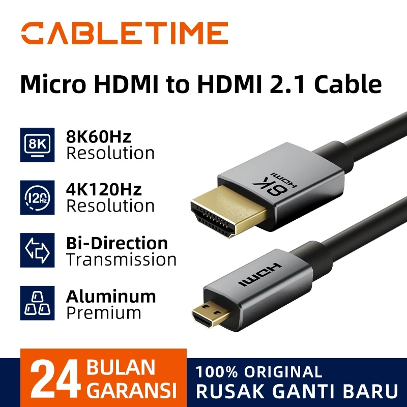 CABLETIME Kabel Micro HDMI to HDMI Male 8K 4K HDR 60Hz for Camera