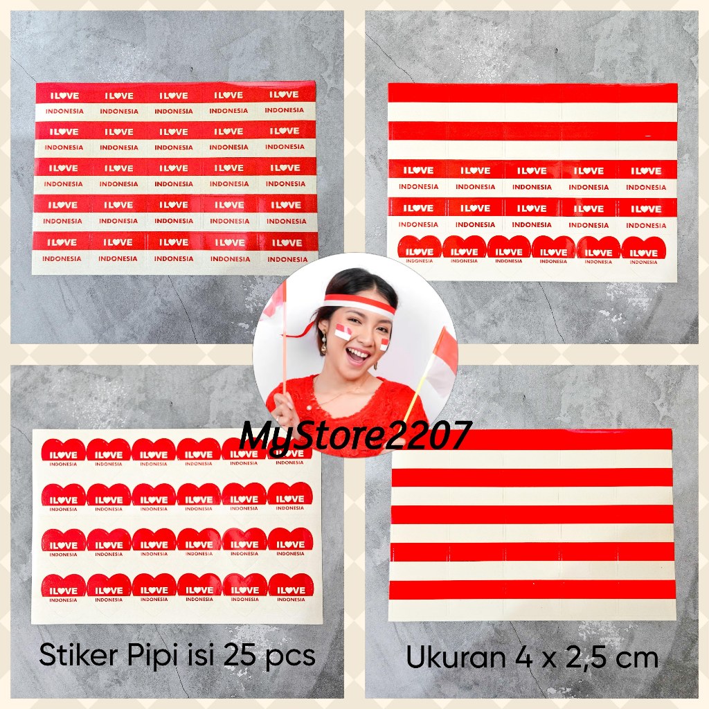 (25 pcs) Stiker Pipi Merah Putih | Sticker Wajah 25pcs - Dekorasi 17 Agustus | I Love Indonesia