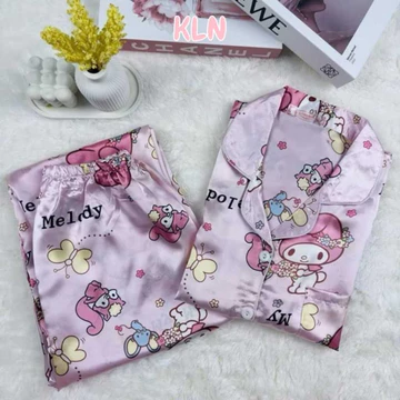 Piyama Wanita Satin Lengan Pendek Celana Panjang Piyama Korean Style Bahan Premium