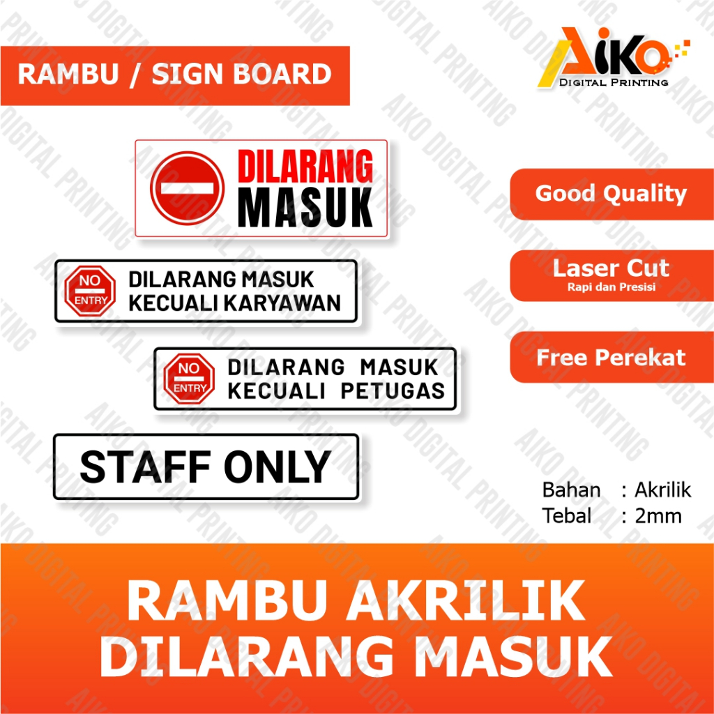 Jual RAMBU DILARANG MASUK AKRILIK | SIGN BOARD AKRILIK DILARANG MASUK ...